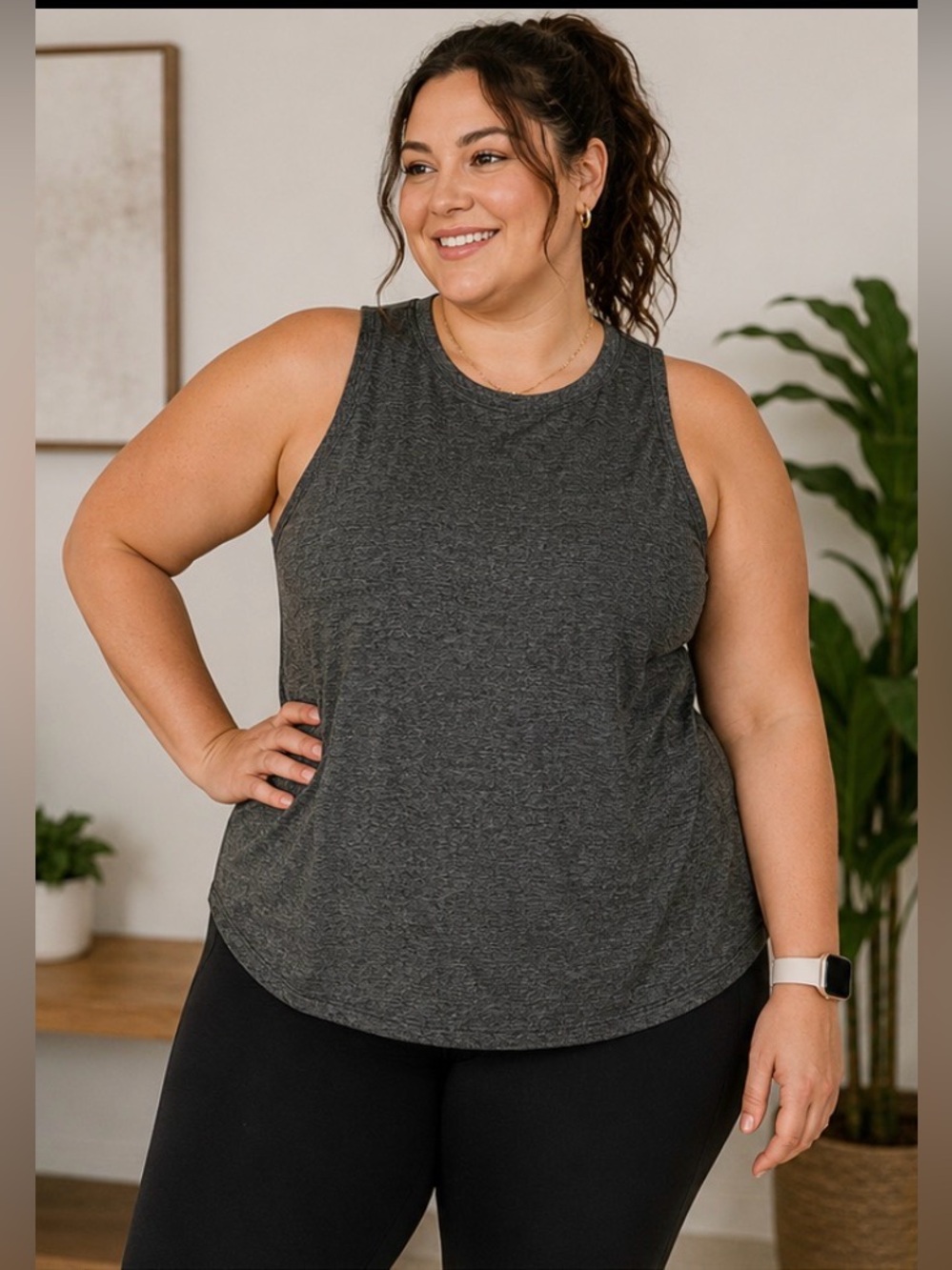 Athleta Essence High Neck Tank Top | 1X | Charcoal Gray Activewear
